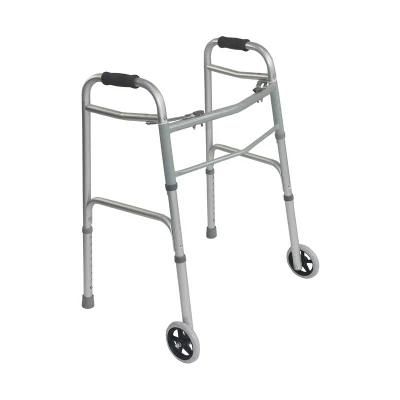 Front Wheeled Walking Aids Aluminum Two Button Folding Walker for Disabled and Elderly