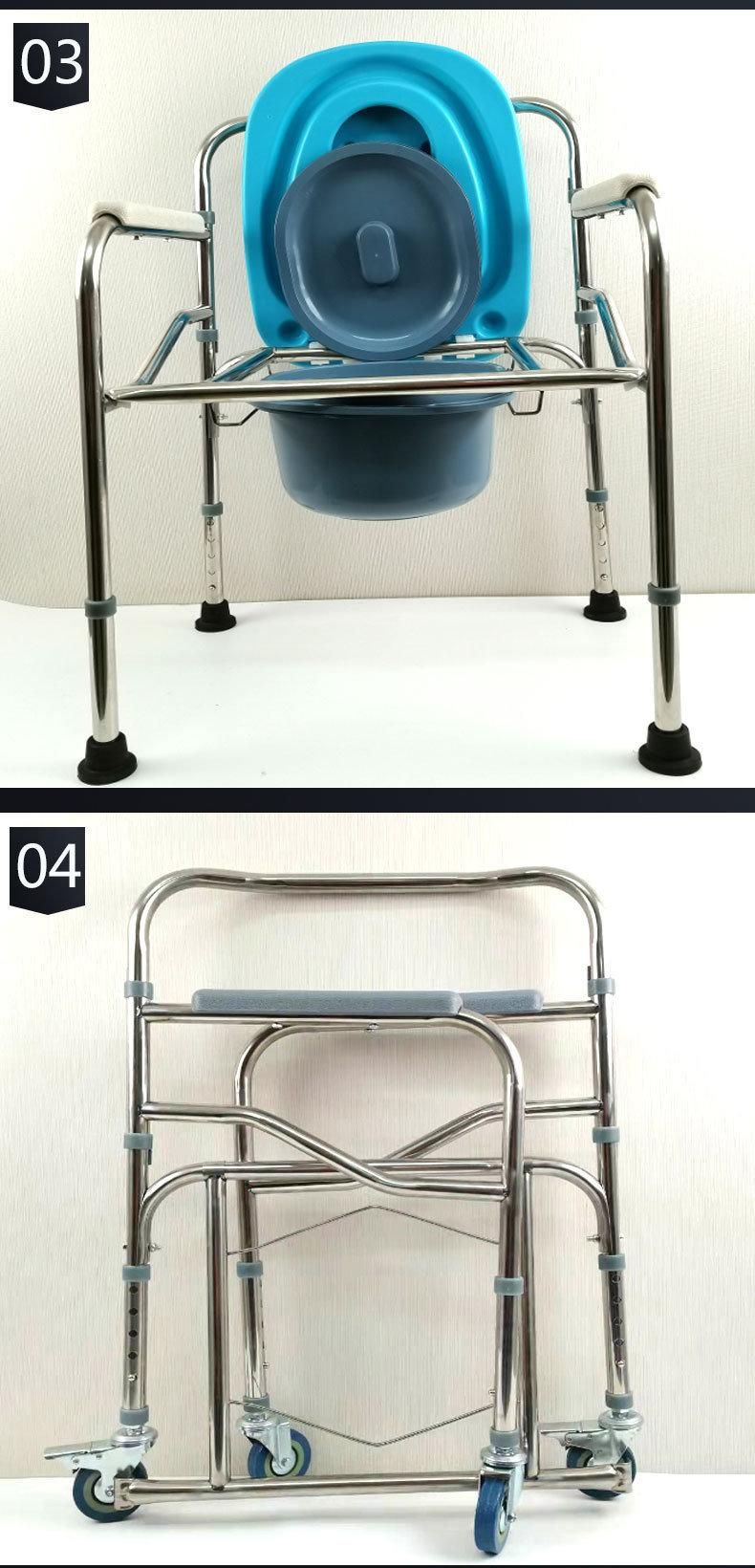 High Quality Chrome Aluminum Toilet for Elderly Folding Commode Chair Bme 668
