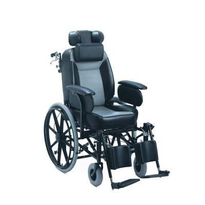 Leather Seat Reclining High Back Wheelchair for Elderly