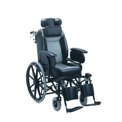 Leather Seat Reclining High Back Wheelchair for Elderly