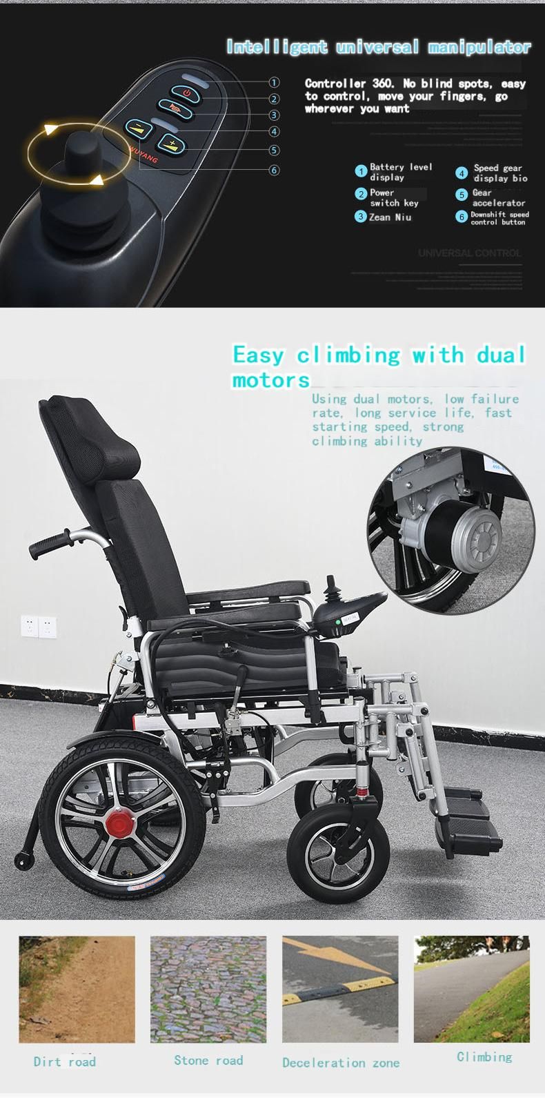 CE Certificate Automatic Folding Aluminum Frame Newest Electric Power Wheelchair