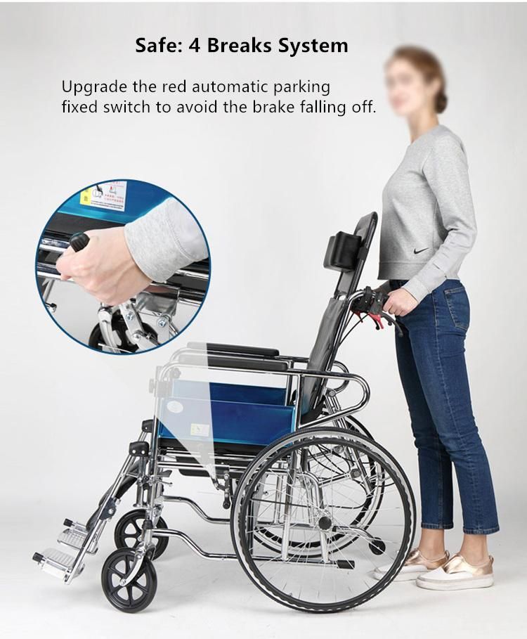 Reclining Wheelchair Manual Tires Wheels for Elderly