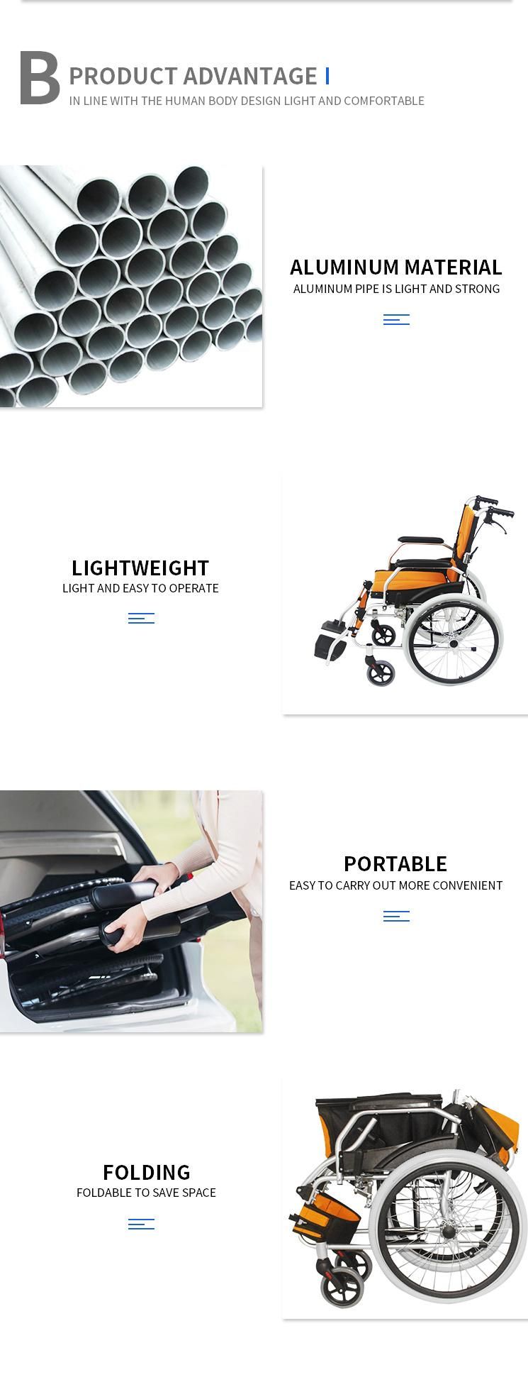 Portable Lightweight Aluminum Transport Manual Wheelchair for Disabled and Elderly