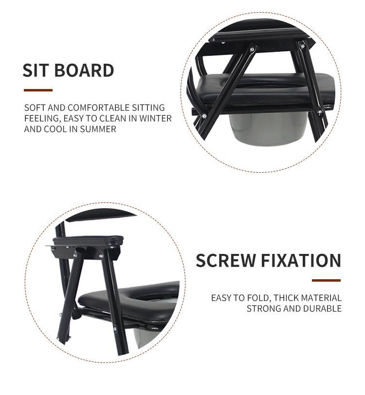 Lightweight Foldable Mobile Steel Potty Chair Toilet Sit Lavatory Chair Commode