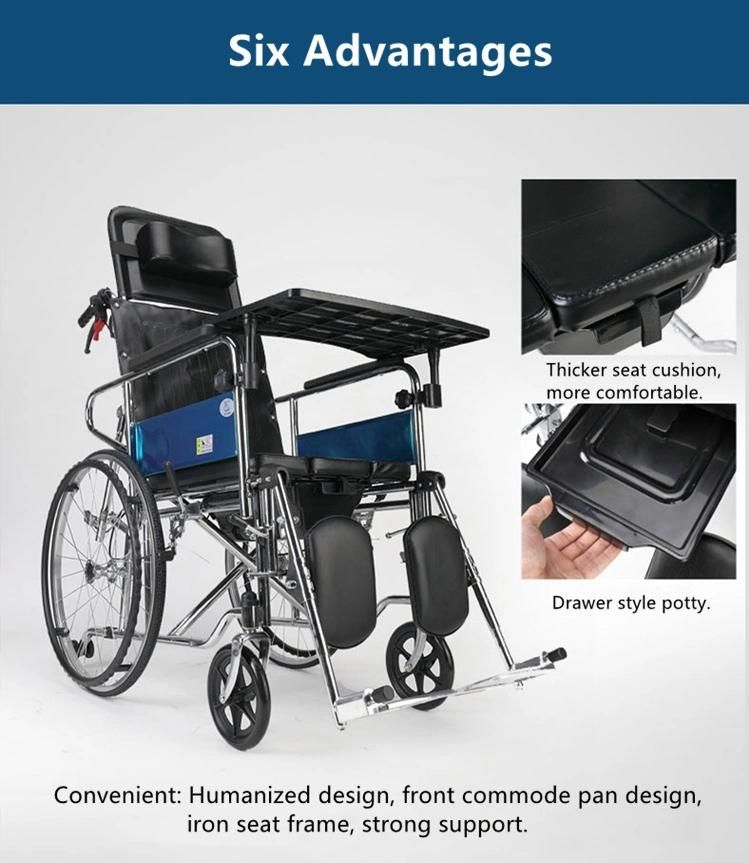 Adjustable Back Multifunction Folding Commode Wheelchair