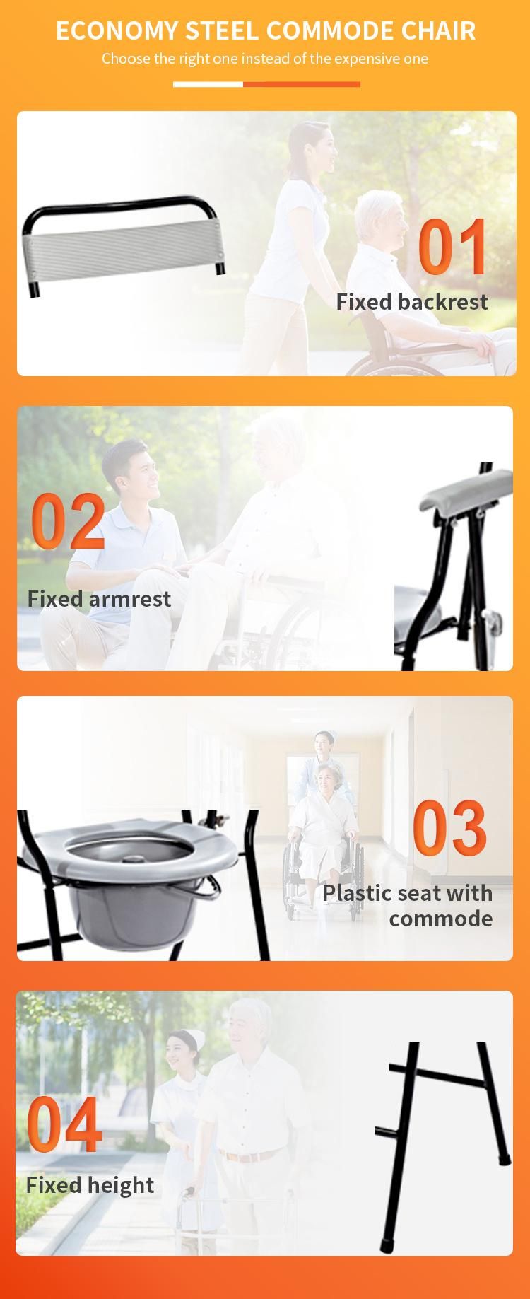 Folding Commode Chair Portable Steel Toilet Chair with Potty with Backrest Elderly Cheapest Price for Disabled People