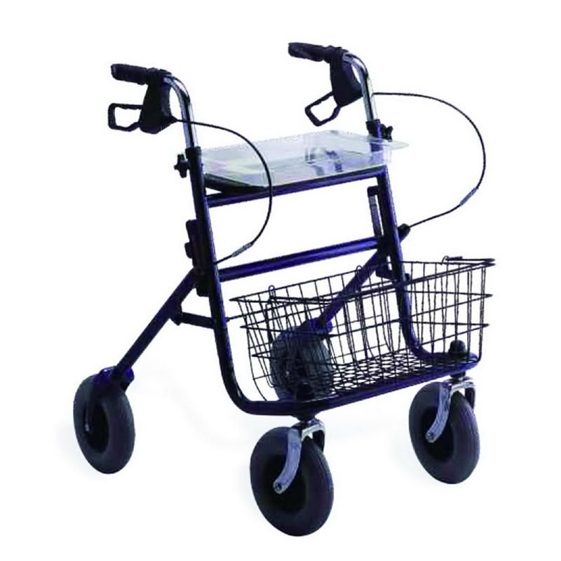 Non-Slip Hand Grip with Basket Aluminum Elder or Disabled People Outdoor Folding Rollator Antiskid 4 Wheels Safety Light Weight Walker Walking Aid