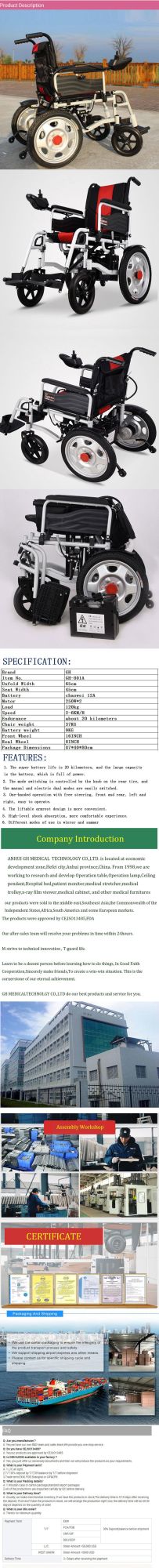 with CE/FDA Approved Folding Electric Power Wheelchair for Disabled People