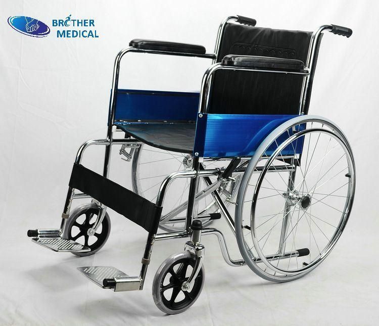 Chromed Steel Frame Adults Lightweight Manual Wheelchair with Backrest