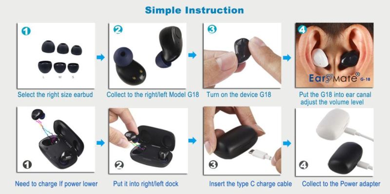 Factory Wholesale Rechargeable Cic Mini in Ear Hearing Aid Bluetooth Type Non Programmable Analog Voice Hearing Aid Sound Amplifier Aids Adults Seniors Deaf G18