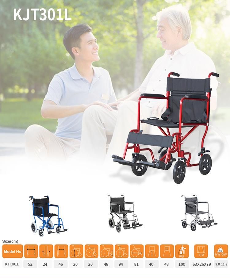 Lightweight Easy Carry Transport Drop Back Handle Manual Wheelchair Fix Armrest Detachable Footrest Wheel Chair 8inch Castor with Brake18inch Seat Width