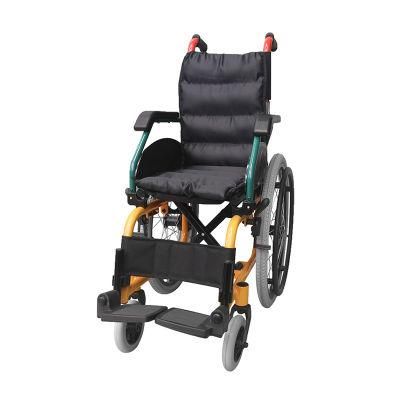 Pediairic Aluminum Frame Wheelchair with Pneumatic Rear Wheel Drop Back Handle Flip up Armrest Fixed Footrest Solid Castor