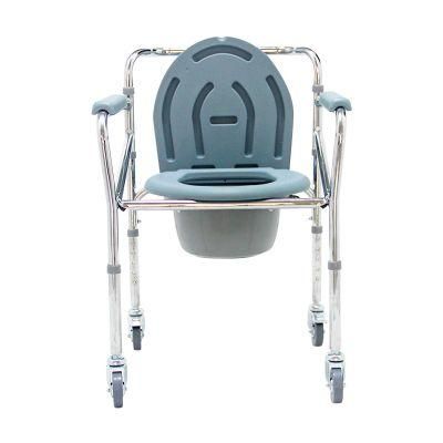 Height Adjustable Chromed Steel Frame Foldable Toilet Potty Chair Commode with Wheels