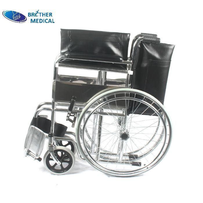 Chromed Steel Frame Adults Lightweight Manual Wheelchair with Backrest