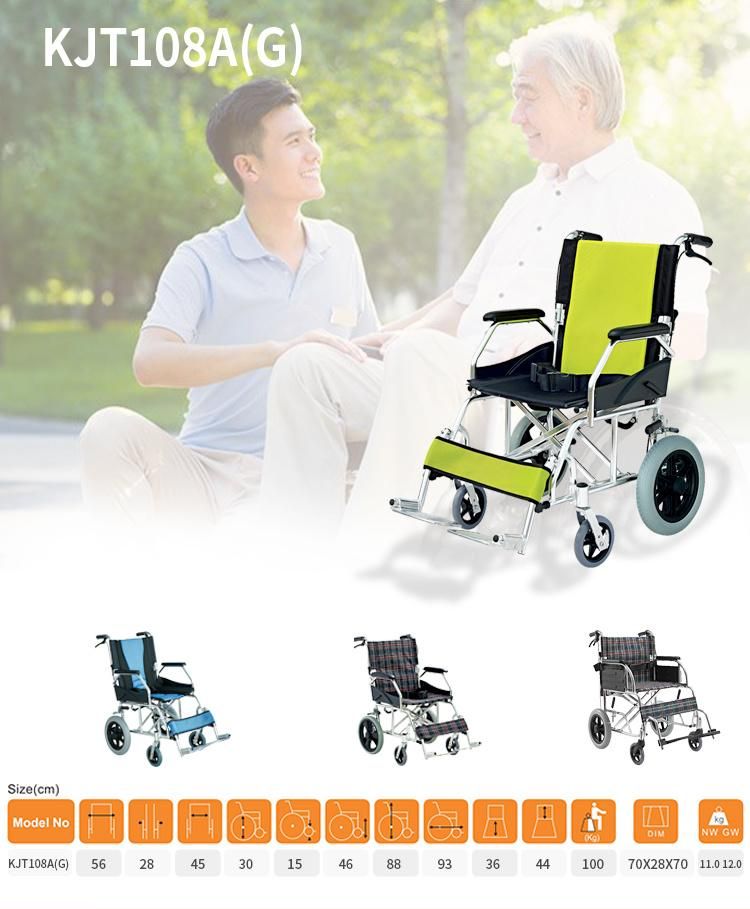 Rehabilitation Therapy Supplies Wheelchair with Flip up Footrest Easy Carry Outside Transport Aluminium Wheelchair