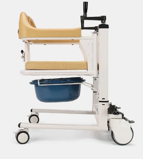 Transfer Commode Wheelchair Hand Lift Mode Yellow Color Can Hold 120 Kg.