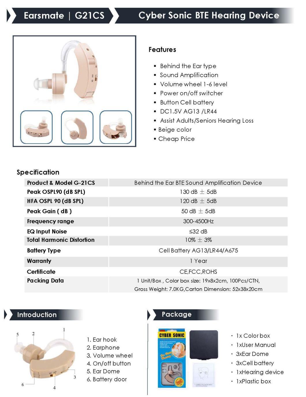 Cheap Cyber Sonic Hearing Sound Amplifier Device Aid Deaf Ear Amplification Behind The Ear Axon Hearing Aid Product Wholesale Price Earsmate 21CS