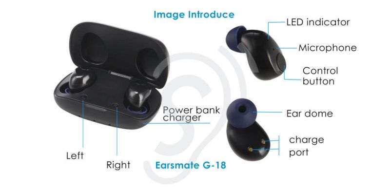 Earsmate G18 Wholesale Bluetooth Rechargeable Case Mini Ear Hearing Aid Non Programmable Analog Voice Hearing Sound Amplifier Aids Product Packed 2PCS