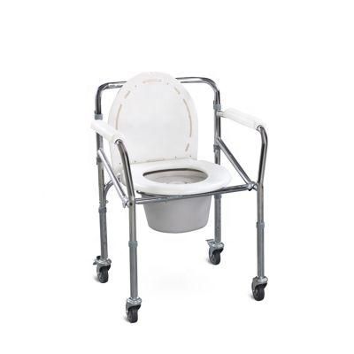 Steel Frame Foldable Commode Seat with Four Castors