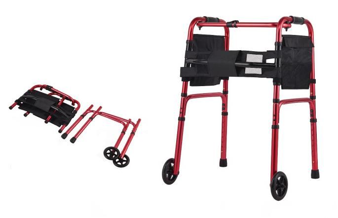 Rollator Walker Adult Single Button Alunminum Walker Frame with 5" Wheels and Bag