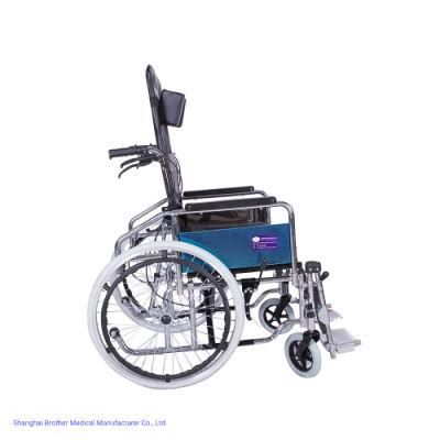 High Back Reclining Folding Commode Wheelchair with Wheels