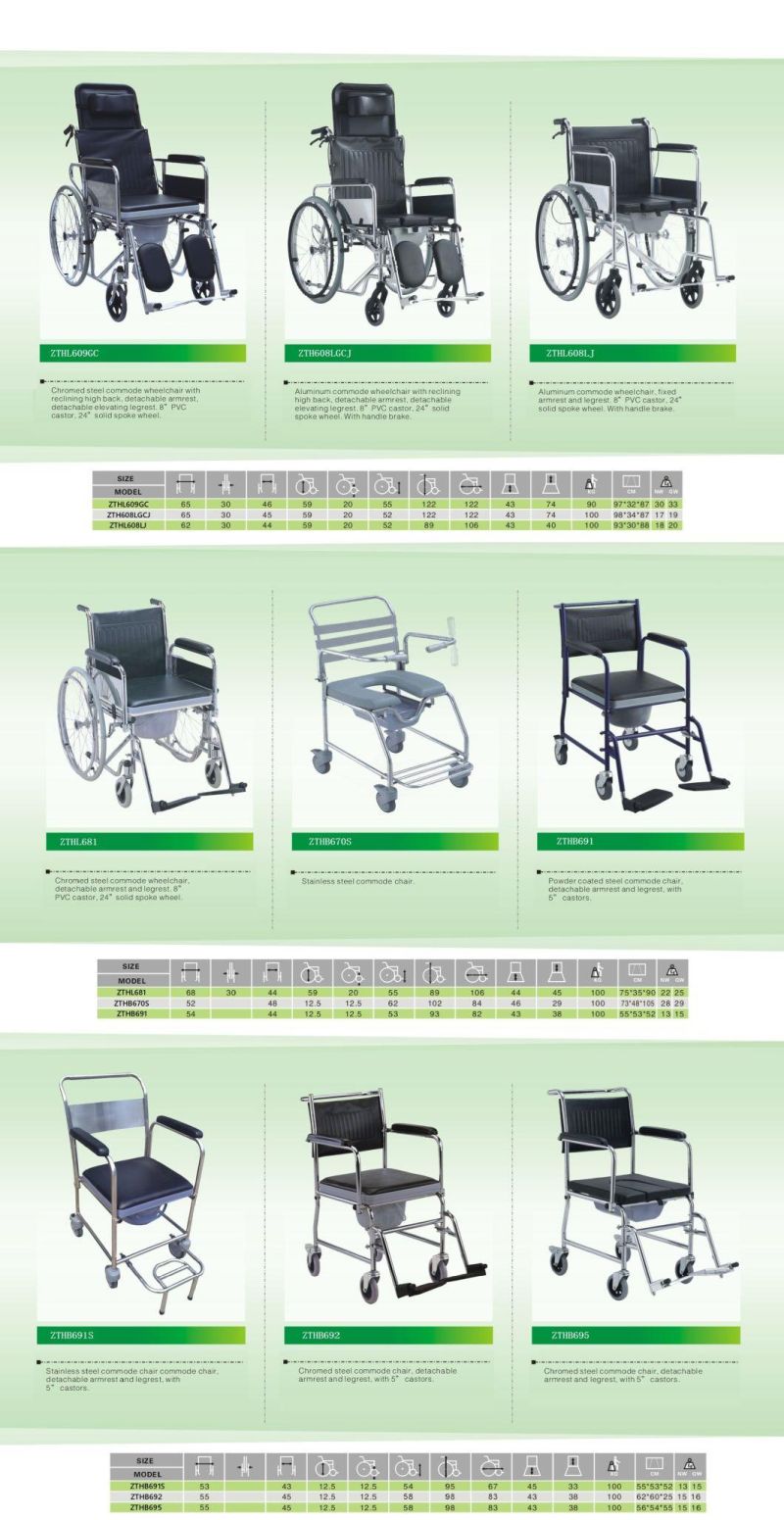 Home Care with Wheel Height Adjust Lightweight Commode Toilet Chair Elderly/Disable Patient People Rehabilitation Products Aluminu Nursing Safety Seat