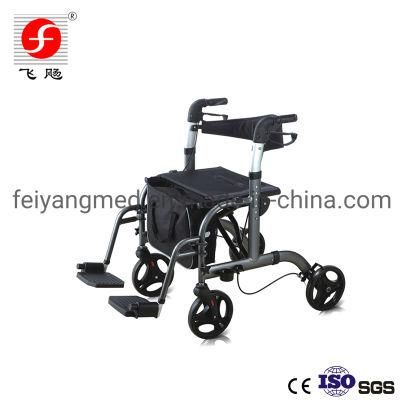 European Style Folding Mobility 4 Wheels Rollator Walker with Detachable Footrest for Elderly