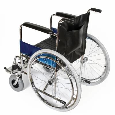 Manufacture Supply Homecare Hospital Furniture Folding Steel Transport Manual Wheelchair with Strong Chrome Frame