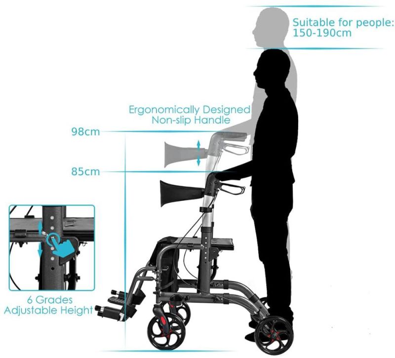 Rollator - Lightweight Folding Disabled Scooter Frame with Seat and Bag - Blue