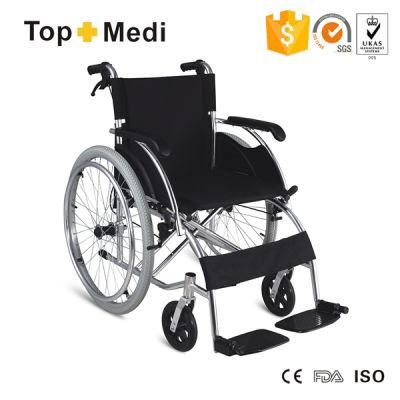 Hospital Aluminum Frame Lightweight Fixed Armrest and Footrest Wheelchair