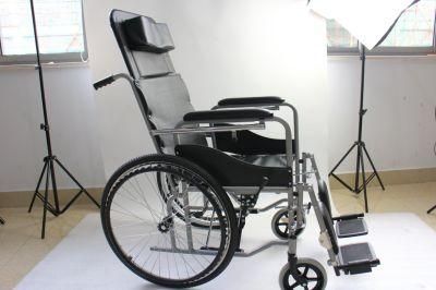 Hot Sale and Best Price Foldable Manual Reclining Wheelchair with Commode Lightweight
