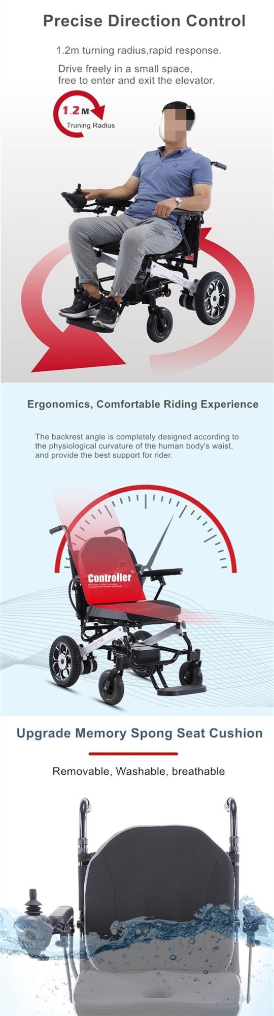 150kg Loading Lightweight Folding Power Wheelchair Electric