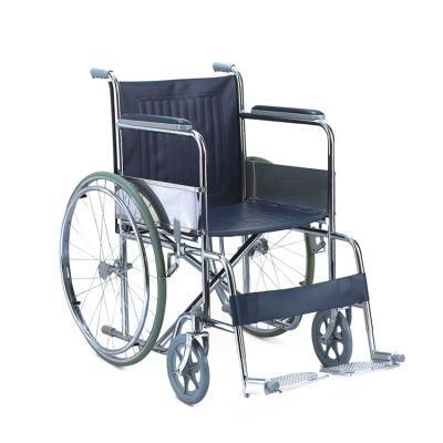 Portable Light Weight Steel Hospital Wheelchair with Solid Rear Wheel