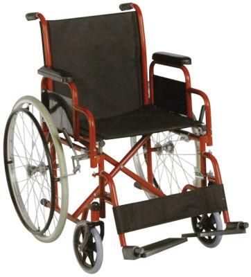 Red Color Steel Powder Coated Frame Wheelchair Detachable Armrest and Footrest Wheel Chair Hot Selling Europe Design Medical Equipment Chair
