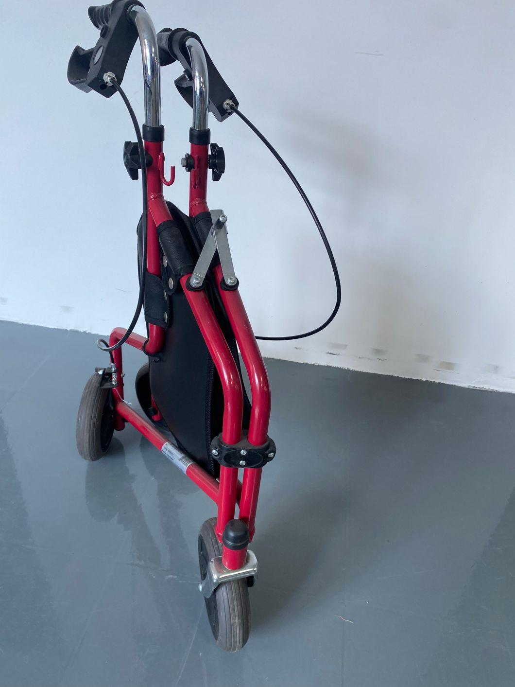 Rollator - Steel Frame Foldable 3 Wheel Walker, Carry-on Bag and Lockable Brakes Disabled Scooter