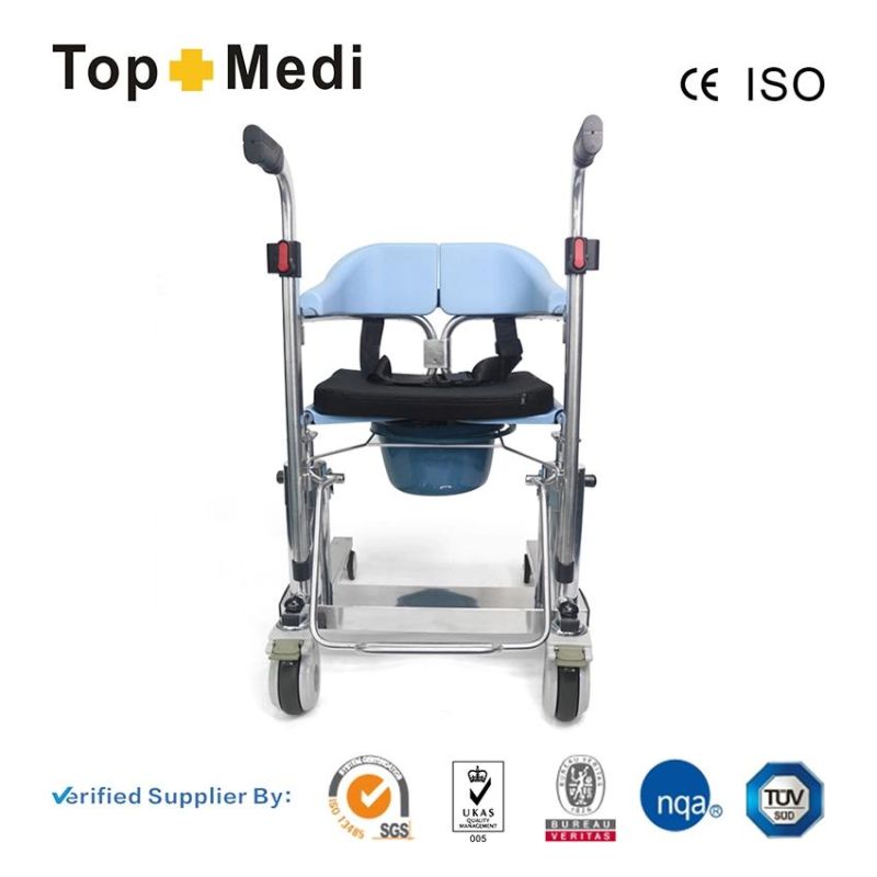 Topmedi Multifunction Transfer Moving Lifting Stainless Steel Toilet Shower Commode Chair