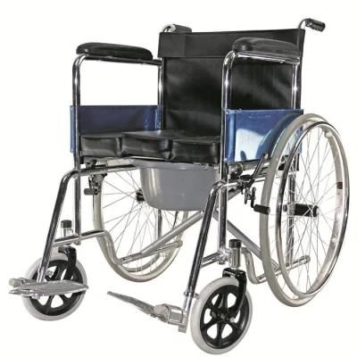 Manual Steel Bedpan Toilet Commode Wheelchair for Elderly Handicapped Disabled