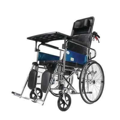 High Back Folding Manual Reclining Wheelchair with Commode