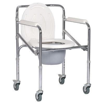 Height Adjustable Folding Steel Commode Chair with Wheels