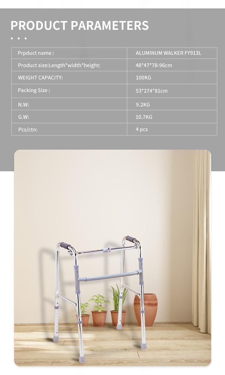 Hospital Equipment Lightweight Standing Frame Aluminum Folding Walking Aid Walker Frame for Disabled