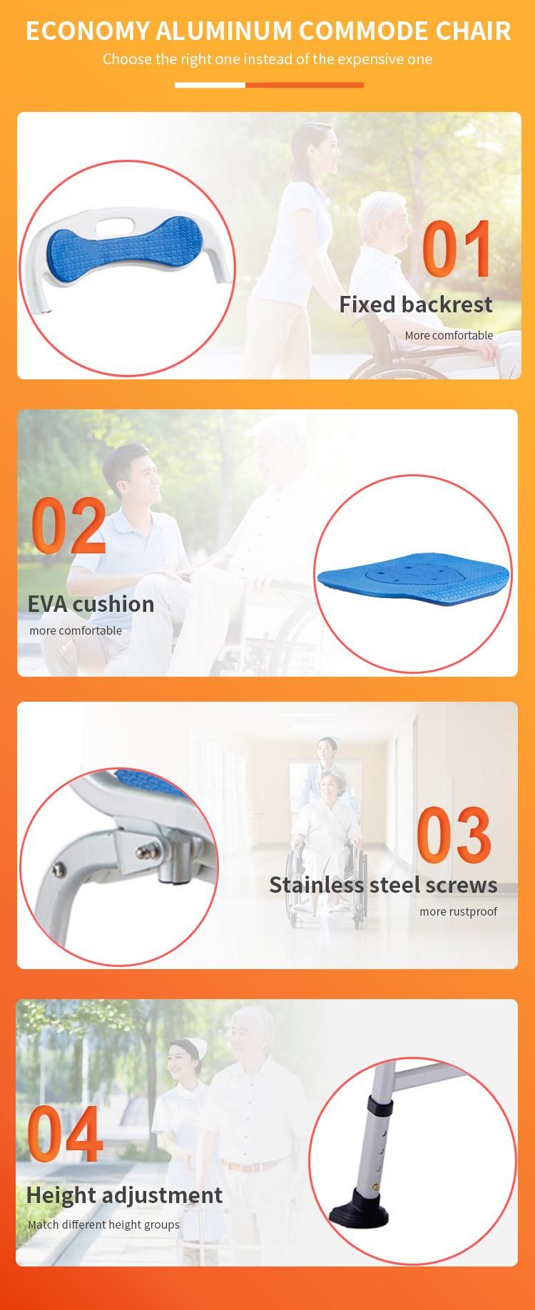 Folding 2 in 1 Shower Bath Seat Bathroom Aluminum Toilet Wheel Chair Commode Chair Disabled People Handicapped Nursing Elder