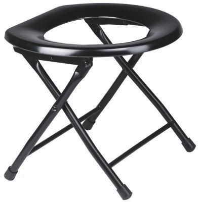 Small Black Steel Commode Chair Frame Folding Seat Bedside for Pregnant Portable Outdoor Hospital Equipment