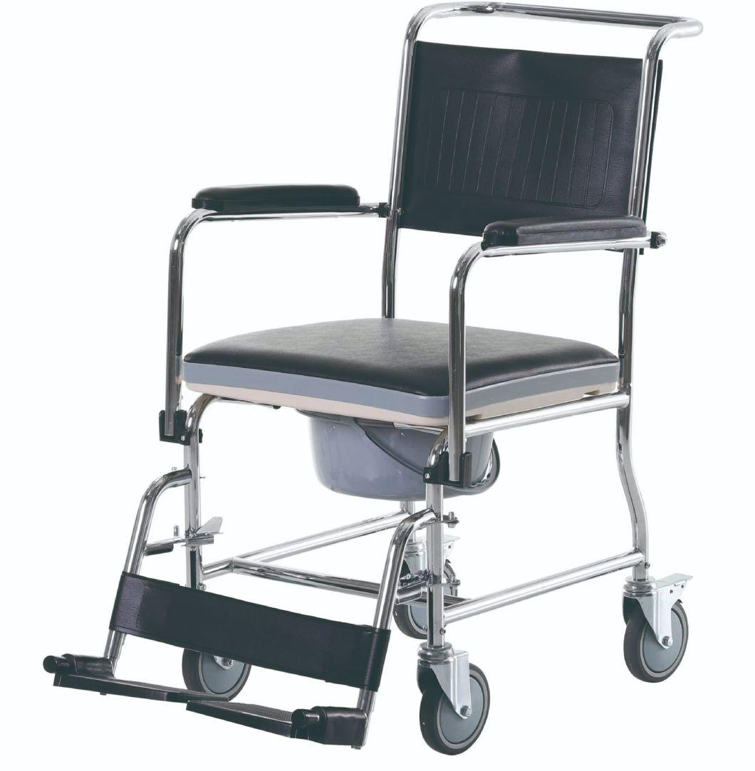 Hospital Elderly People Manual Foldable Commode Wheelchair with Toilet Bath