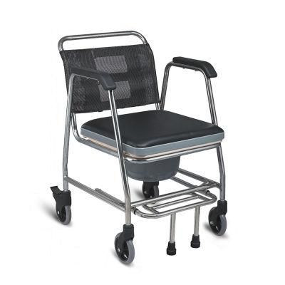 Health Care Stainless Steel Frame Toilet Commode Chair with Wheels