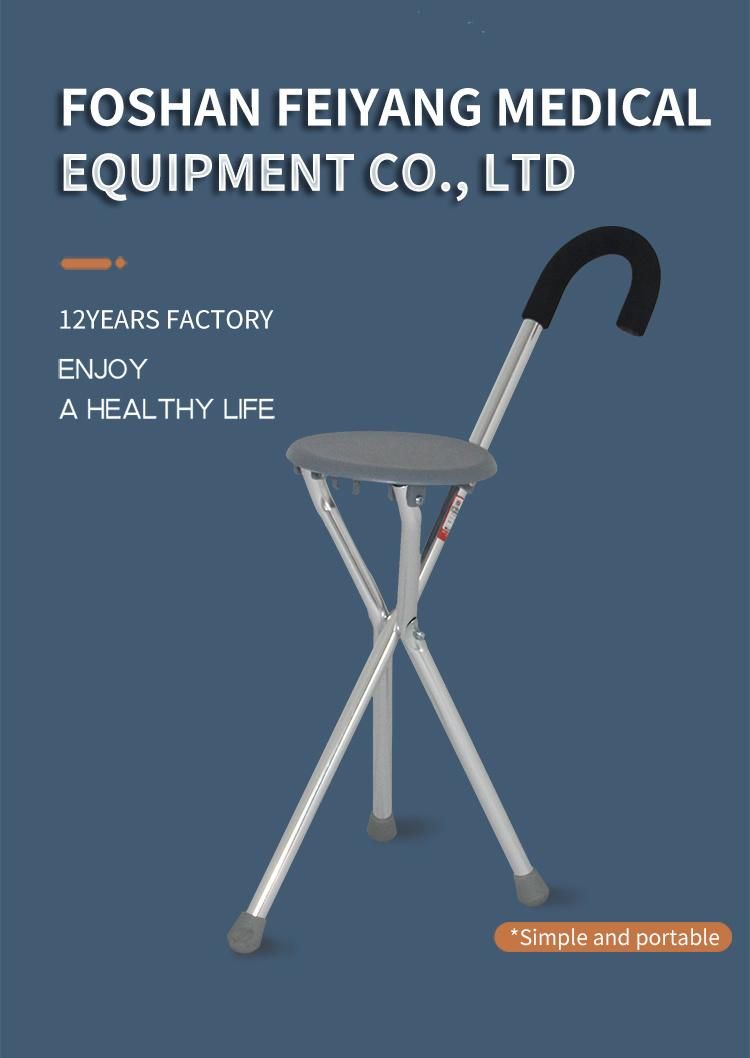 Aluminum Folding Walking Stick Cane Seat Chair with Three Legs for Elderly