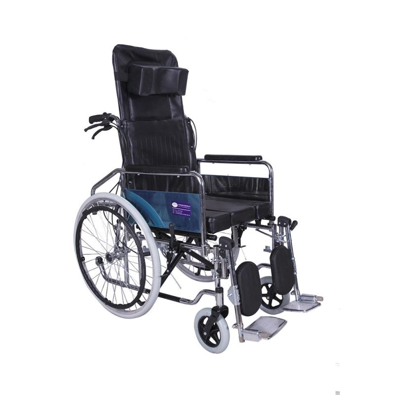 24" PU Solid Rear Wheel 8"Solid Castor Transport Wheelchair