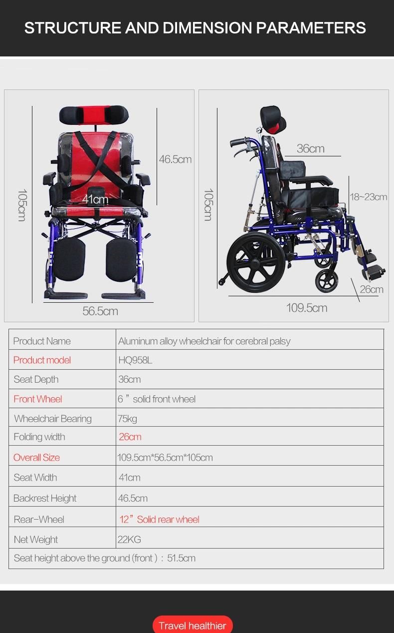 Hanqi Hq958L High-Quality Cerebral Palsy Manual Foldable Medical Wheelchair