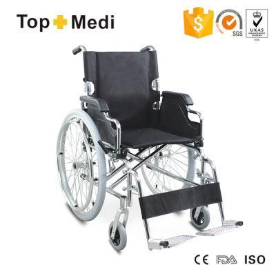 Topmedi Manual Steel Wheelchair with Quick Release Rear Wheel