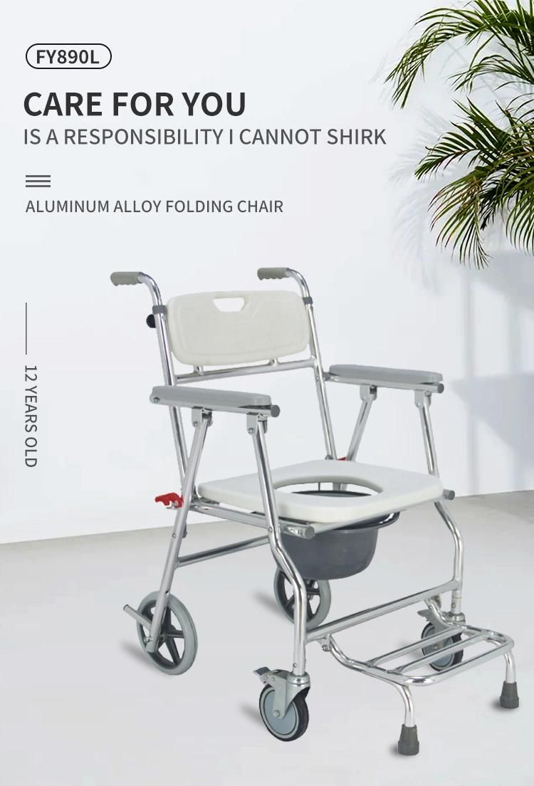 Height Adjustable Aluminum Folding Bathroom Shower Chair Commode with Wheels