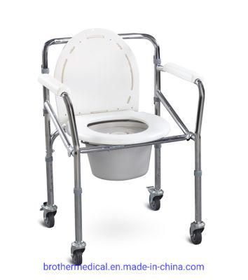 Foldable Shower Aluminum Commode Chair with Wheels
